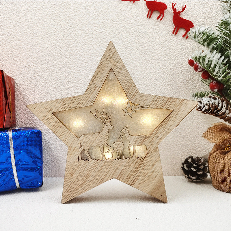 LED Star Hanging Ornaments with Hollow-out Elk and Snowman Design, Bulk Set