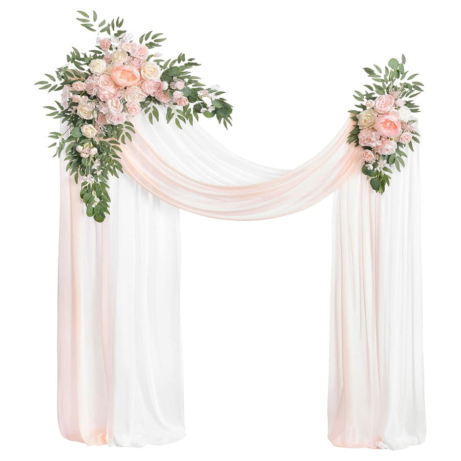 Wedding Arch Floral Set with Sheer Curtains - UV-Resistant Silk Touch Roses
