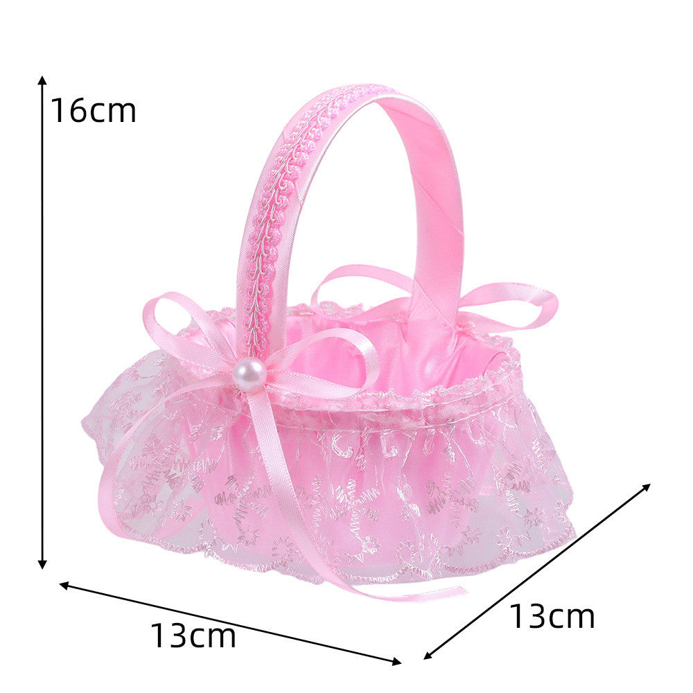 3-Pack Wedding Flower Girl Basket - Blue Lace & Pearl Accent Bridal Candy & Petal Holder