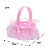 3-Pack Wedding Flower Girl Basket - Blue Lace & Pearl Accent Bridal Candy & Petal Holder