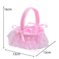 3-Pack Wedding Flower Girl Basket - Blue Lace & Pearl Accent Bridal Candy & Petal Holder