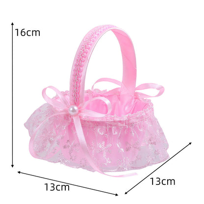 3-Pack Wedding Flower Girl Basket - Blue Lace & Pearl Accent Bridal Candy & Petal Holder