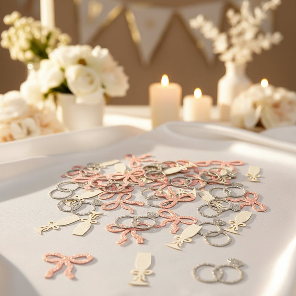 Bachelorette Party Decor Glitter Confetti (100pcs) - Bow Ring & Champagne Glass Table Sprinkles