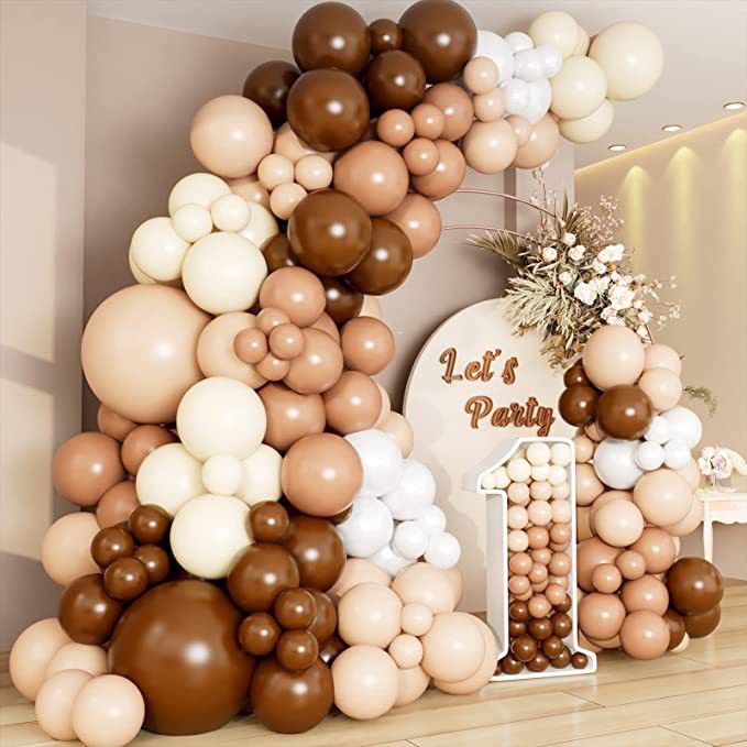 135-Piece Double-Layer Latex Balloon Garland Kit – Blush Coffee Brown & Chocolate Metallic Neutral Party Decor