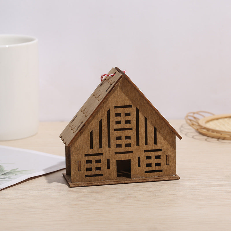 10 Pcs Brown Log Cabin Hanging Ornaments Christmas Tree Decor Bulk Set