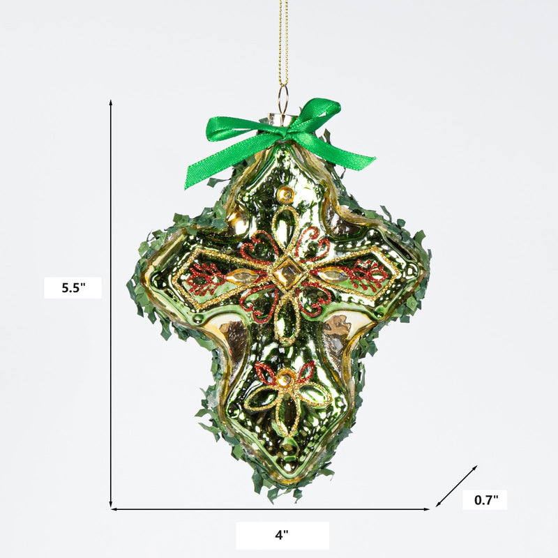 Gold Leaf Cross Hexagon Glass Christmas Ornaments Bulk Pack Holiday Decorations