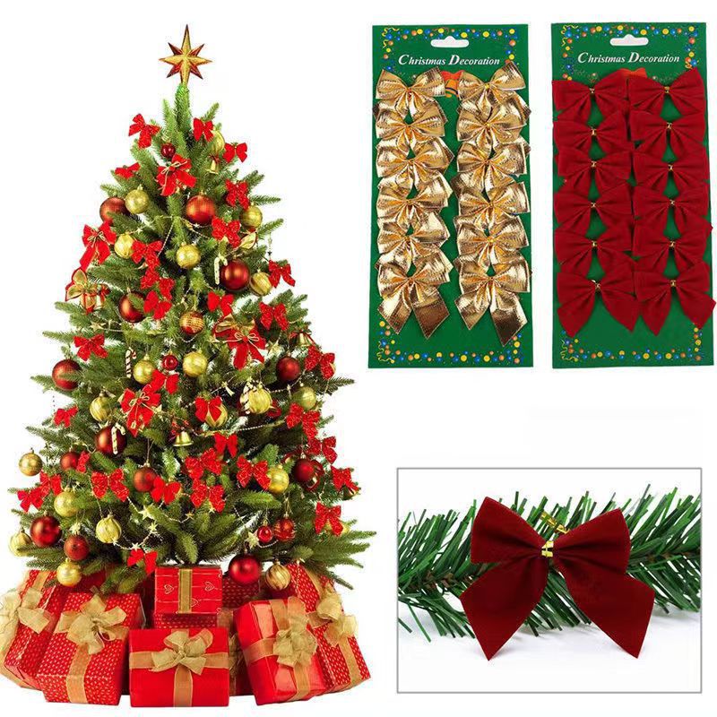 12 Pcs Artificial Flocked Christmas Bowknot Decorations for Christmas Tree, Bulk Set