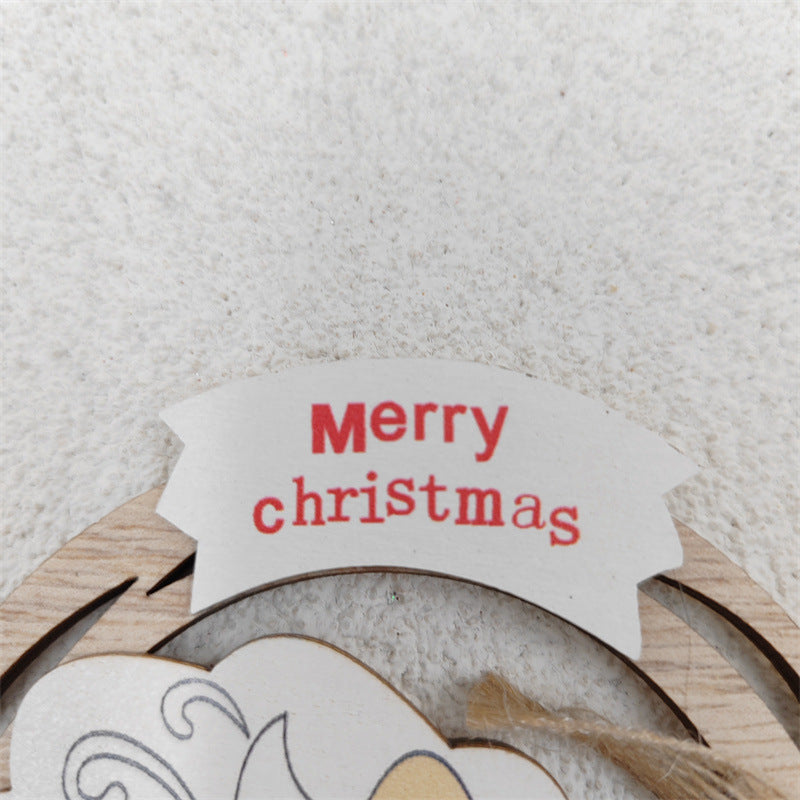 Wooden Hanging Christmas Decorations with Bell Santa Claus Snowman Elk, Bulk Xmas Tree Window Ornaments