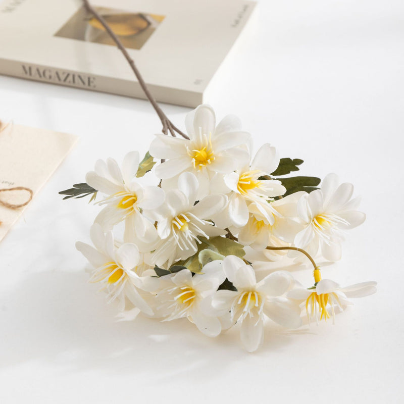 Rustic Daisy Bush Artificial Flowers, 19" Silk Daisy Bouquet, Set of 12 Blooms, Perfect for Weddings, Home Decor, and Events