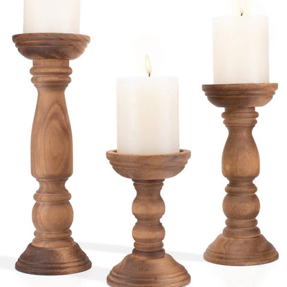 Bulk 3 Pack Wooden Candle Holders for Pillar Candles Rustic Farmhouse Style Home Decor Perfect for Table Centerpieces Coffee Table Fireplace Mantel Wedding Decor Wholesale