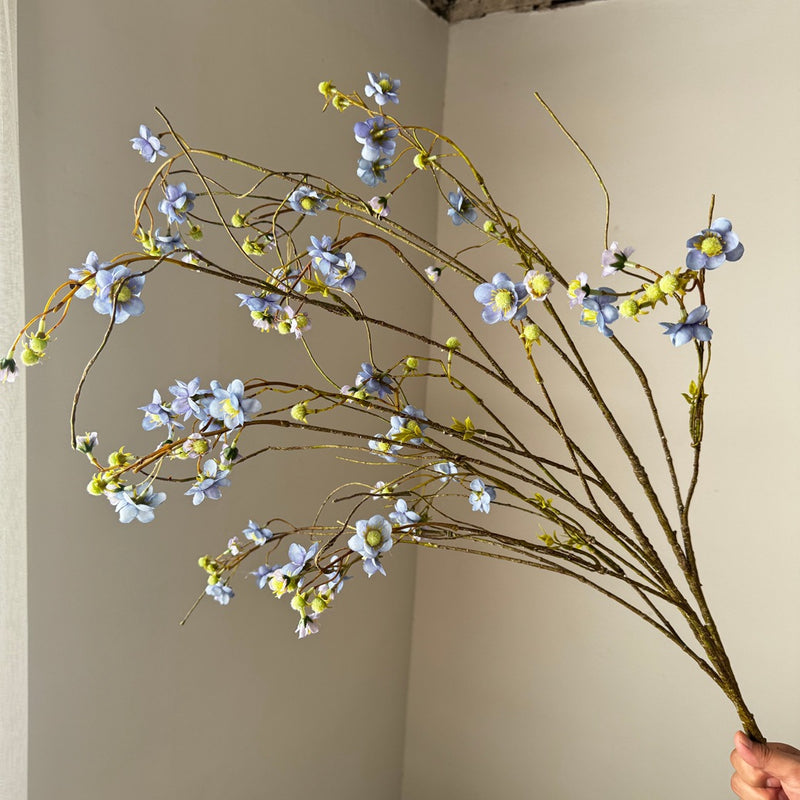 Long Stem Pearl Plum Delphinium Artificial Flower, 52", Silk, White/Blue/Yellow, Wedding, Home Decor, Event Styling