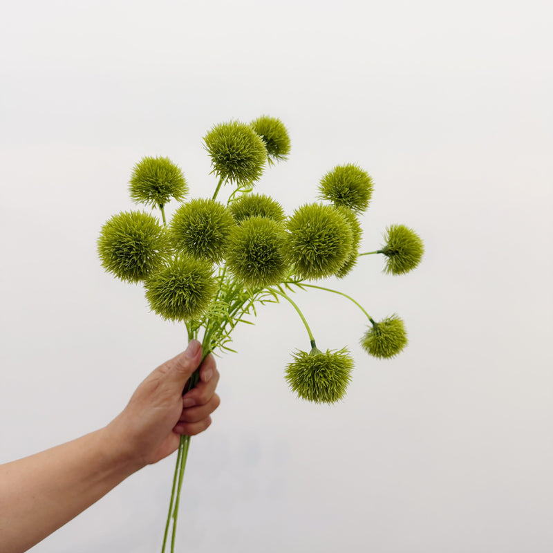 Artificial Dianthus Bush, 5-Bloom Green Puff Ball Flower, PU Faux Floral Stem for Weddings, Hotels & Home Decor
