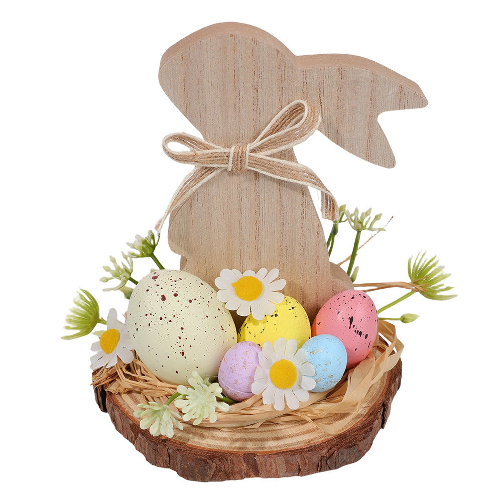 Easter Wooden Decor 3-Pack - Bunny & Egg Farmhouse Table Accents (5.91"×4.72"×4.72")