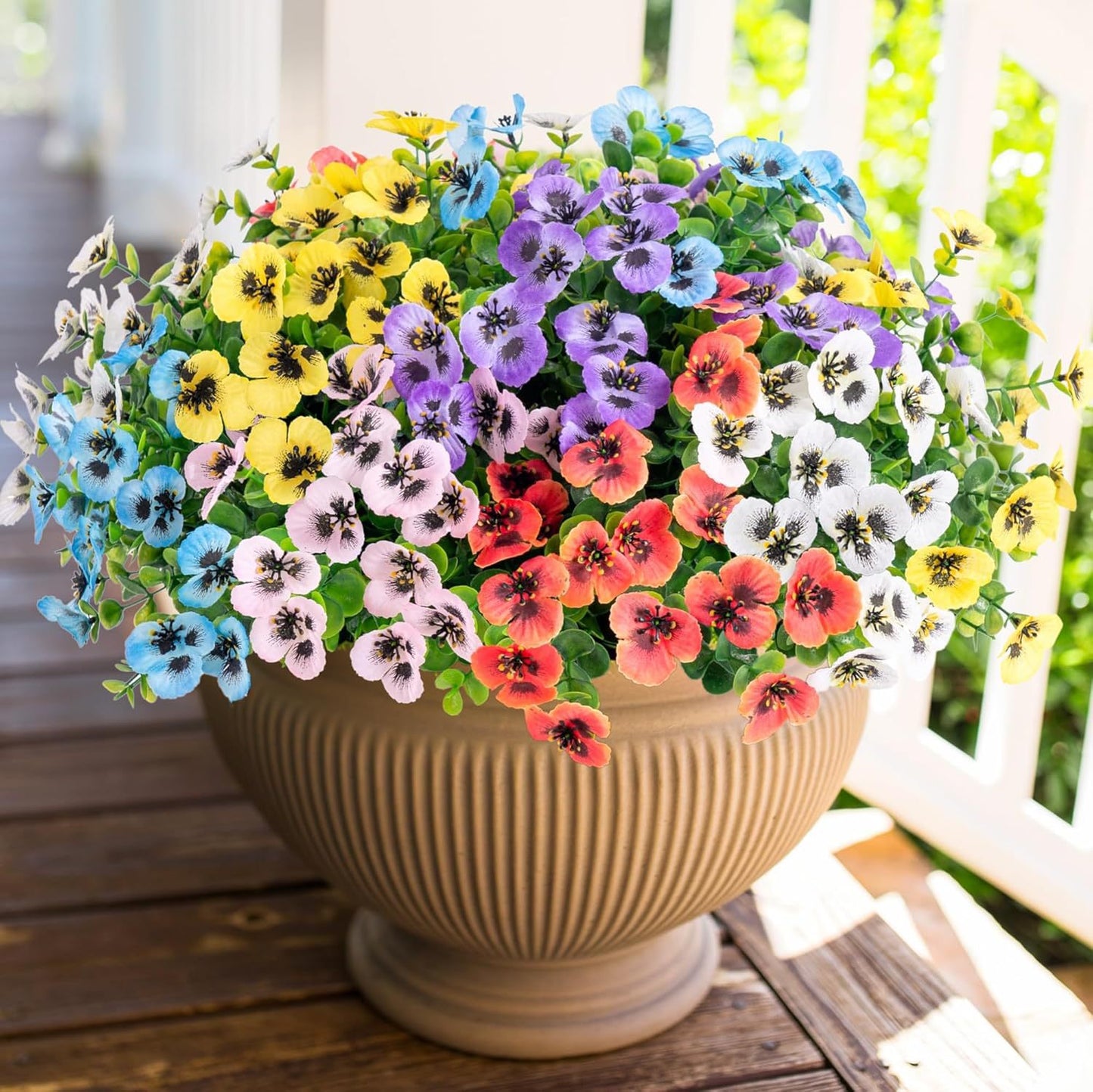 Premium UV-Resistant Silk Pansy Flowers 12 pcs Realistic Outdoor Fake Plants Porch Garden Patio Planters High Durability Decor