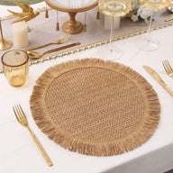 Paper Woven Tassel Placemats - 15" Round (6-Pack) | Non-Slip Cup Mat & Heat-Resistant Table Pad for Home Decor