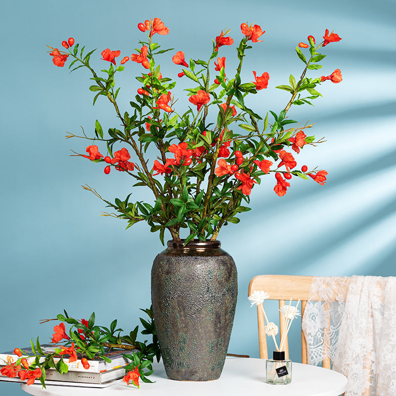 Single Stem Artificial Pomegranate Flower, 80cm Realistic Plastic Floral Decor for Home, Wedding, and Event Styling