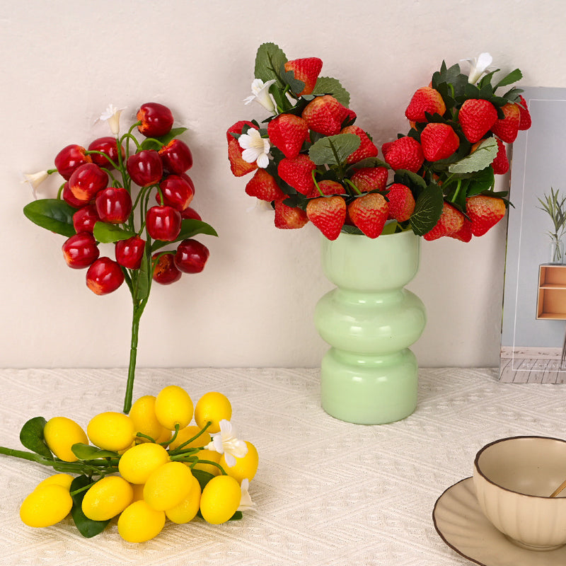 Strawberry Artificial Flower Bush, 19 Blooms, 11" Tall, PVC Material, Perfect for Home Decor, Weddings, and DIY Projects