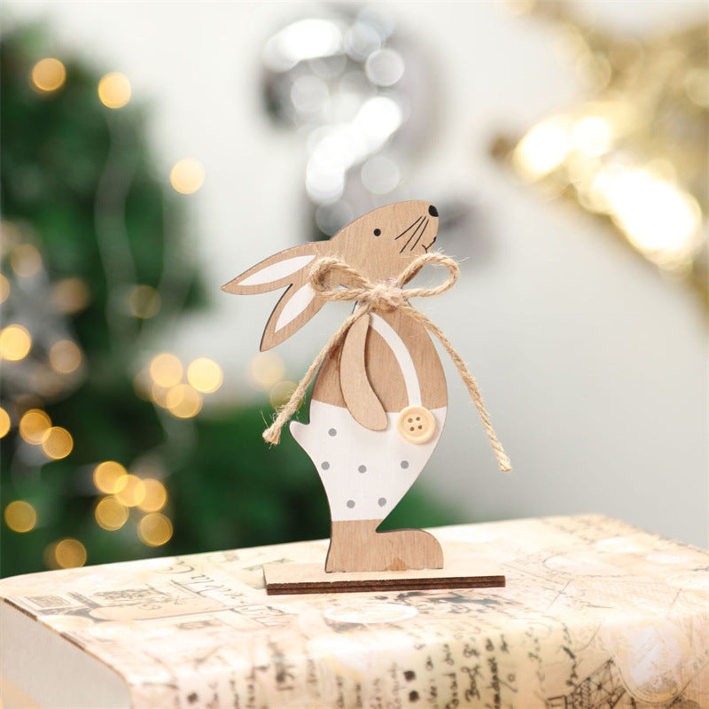 Bulk 12 Pcs Wooden Rabbit Ornaments for Christmas Easter Desktop Crafts