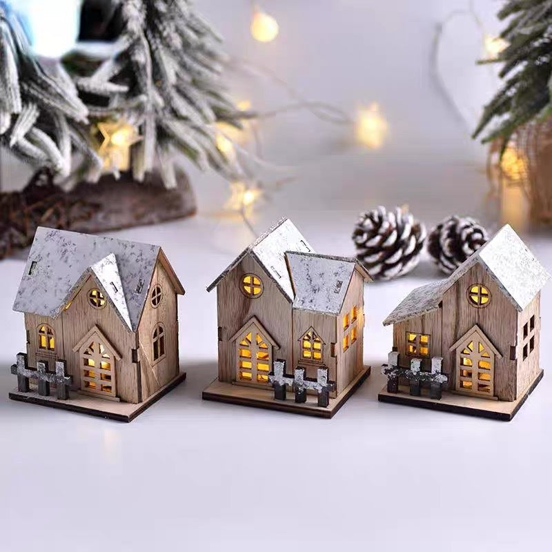 Christmas LED Glowing House Ornaments 6 Pcs Sparkly Desktop Model Decorations