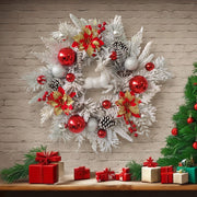 Artificial Christmas Wreaths with Elk, Cedar, Pinecones, Glitter Poinsettias – Holiday Front Door Wall Hanging Decoration, Bulk Wholesale