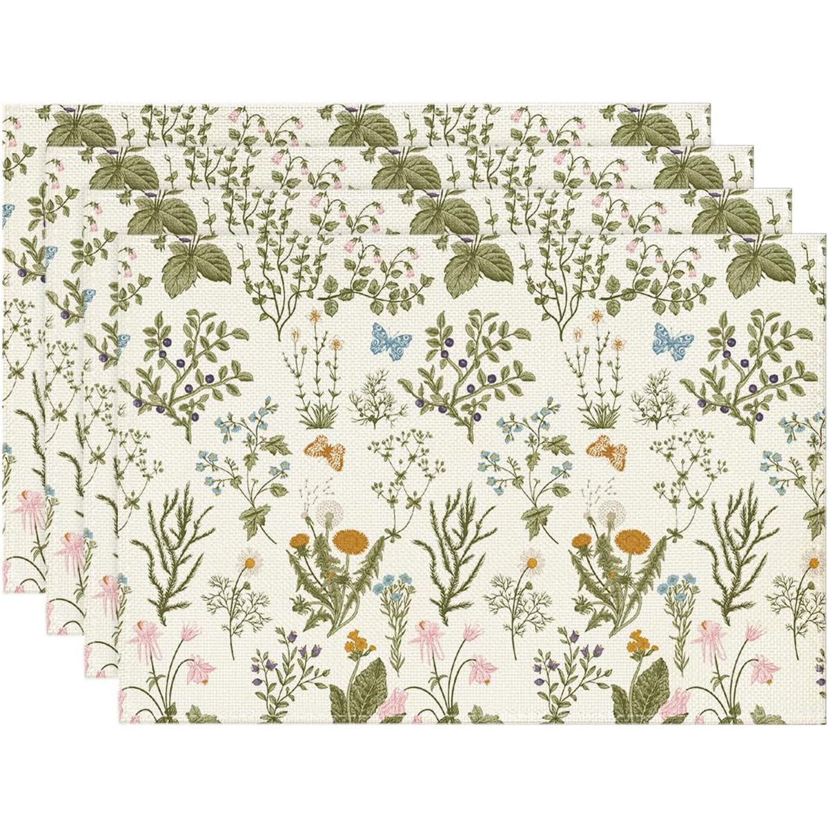New Spring Floral Linen Placemats Set - 17.7"×11.8" Seasonal Table Decor for Kitchen & Dining