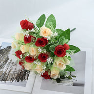 Bridal Wedding Bouquet: 18-Head Artificial Rose Bouquet with Tulle (Wedding Decor & Home Table Accent)