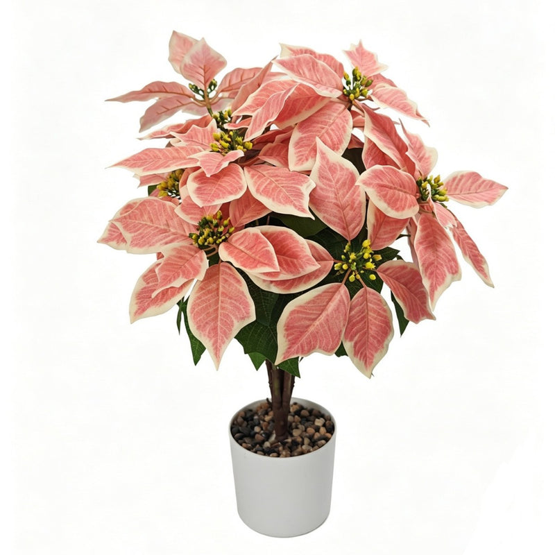 23" Faux Silk Poinsettia Bush with 12 Blooms, Christmas Flower Decor for Weddings, Holidays, and Home