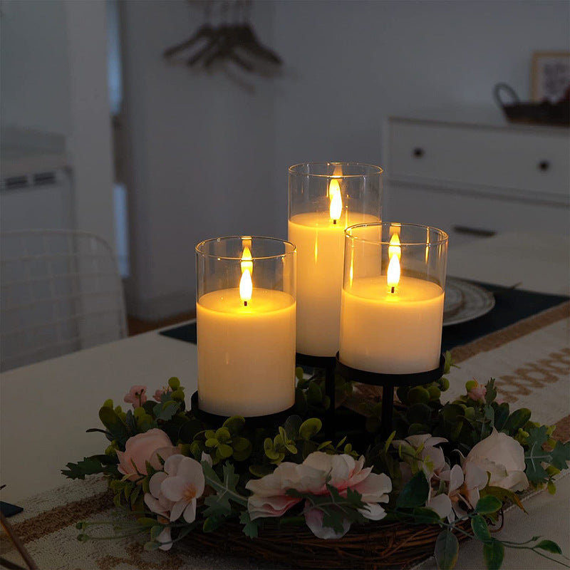 Bulk 3 Pcs LED Flameless Candles with Acrylic Glass for Festival Wedding Home Party Decor Wholesale