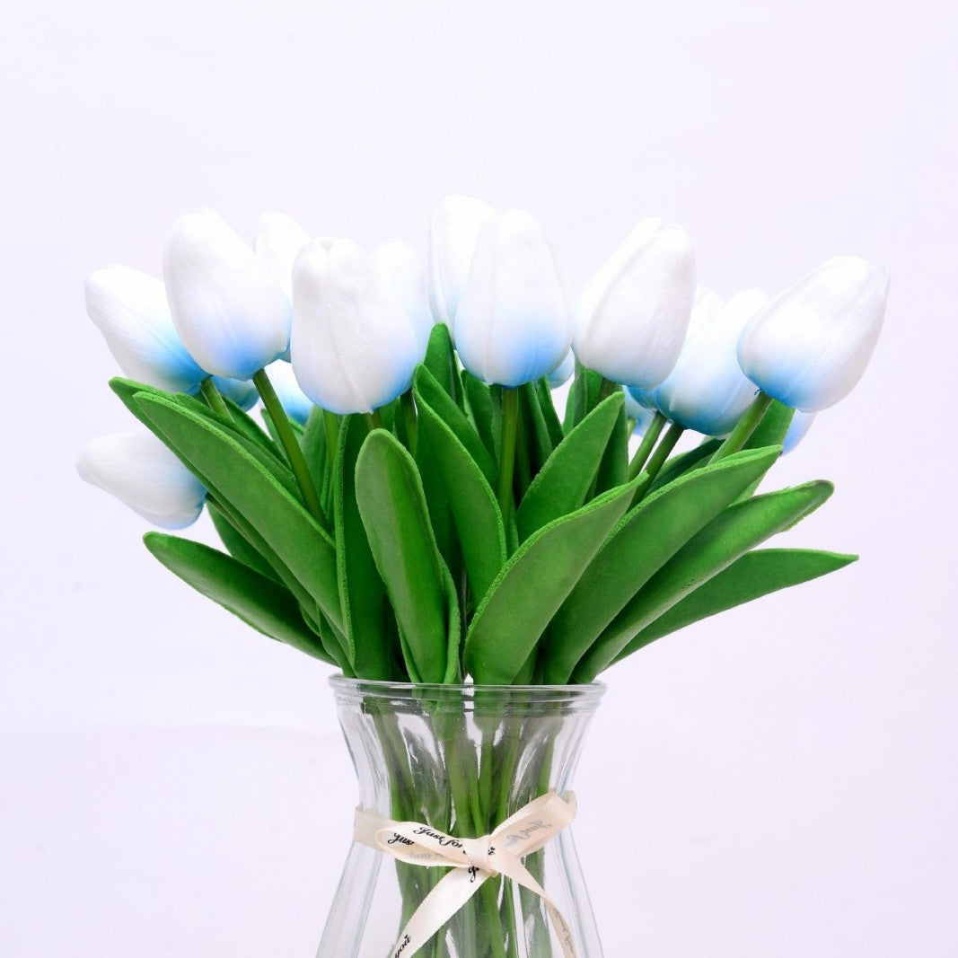 Bulk 20Pcs Silk Tulips  Artificial Flowers Bendable Stem for Mother's Day  Wedding Centerpiece Home Decor Wholesale