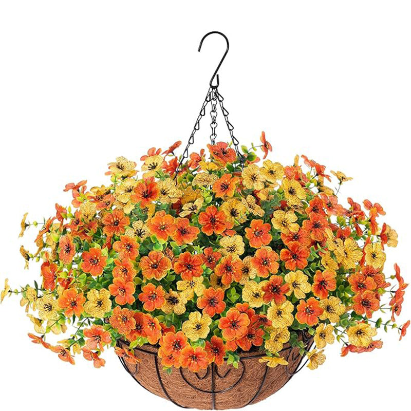 Premium Artificial Hanging Flower Basket UV-Resistant Silk Daisy Eucalyptus Outdoor Porch Patio Balcony Yard All-Weather 3D Pistil