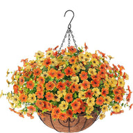 Premium Artificial Hanging Flower Basket UV-Resistant Silk Daisy Eucalyptus Outdoor Porch Patio Balcony Yard All-Weather 3D Pistil