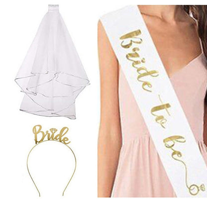 Bride to Be Veil Set - 41PCS Bachelorette Party Decorations with Gold Glitter Sash Tiara Temporary Tattoos & Photo Props