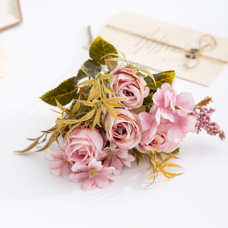 Artificial Rose Bush, 11 Blooms, 14" Tall, Silk Material, Perfect for Home Decor, Weddings, Events, and Gift Giving