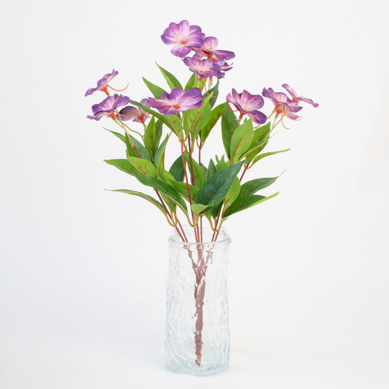 Artificial Impatiens Bouquet with 14 Blooms, Silk-Like Fabric, 16" Height, UV-Resistant for Indoor & Outdoor Use