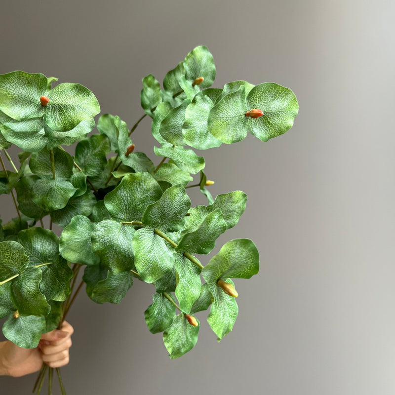 Artificial Eucalyptus Bush, 3-Prong Faux Greenery Branch, Home, Wedding & Floral Arranging Decor