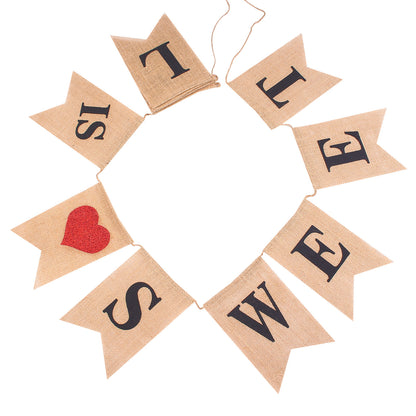Glitter Heart "LOVE IS SWEET" Burlap Banner - Perfect Engagement Party Decorations 13.1ft Long