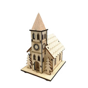 3 Pcs Glow Cabin Set with Church and Elk for Xmas Tree Table Decor Artificial Holiday Ornaments