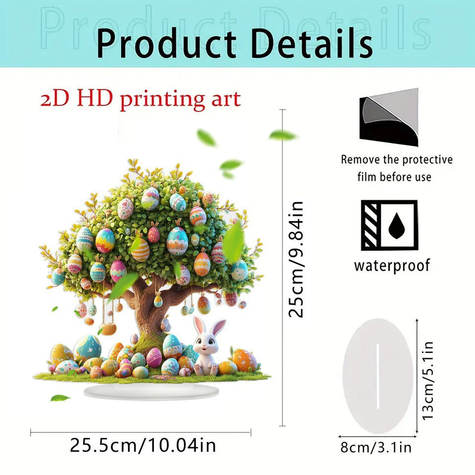 Easter Egg Tree & Bunny Tabletop Decor - 10.04"x9.84" 2D Acrylic Easter Decoration for Living Room Entryway