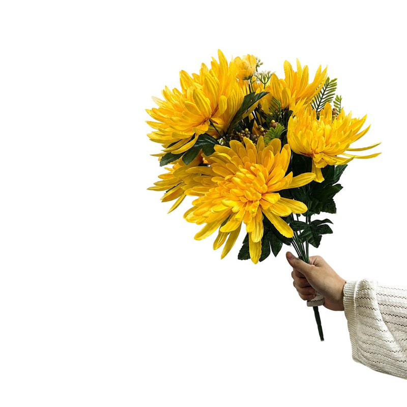 20" Silk-Like Fabric Chrysanthemum Bush, Artificial Flower Arrangement for Home Decor, Weddings, and Events