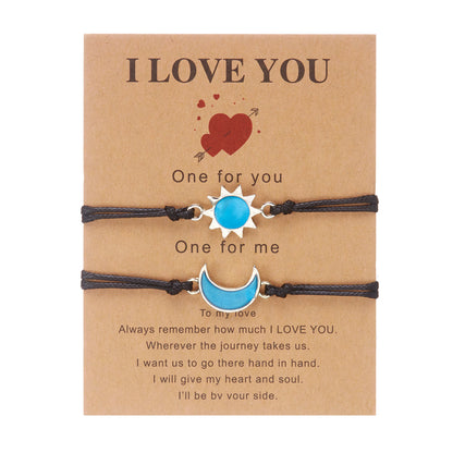 Valentine's Day Sun Moon Couple Braided Bracelets - Trendy Matching Gift for Couples