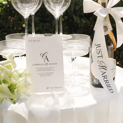 Just Married Wedding Ribbon - 0.8"x24" Champagne Bottle Decor Streamer