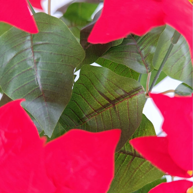 Artificial Poinsettia Bush with 12 Blooms, 20" Tall, Silk-Like Fabric, Perfect for Christmas, Weddings, and Home Decor