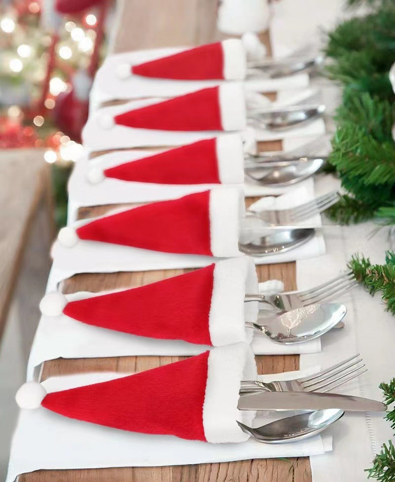 10 Pcs Mini Christmas Knife and Fork Covers for Dinner Table Holiday Decor