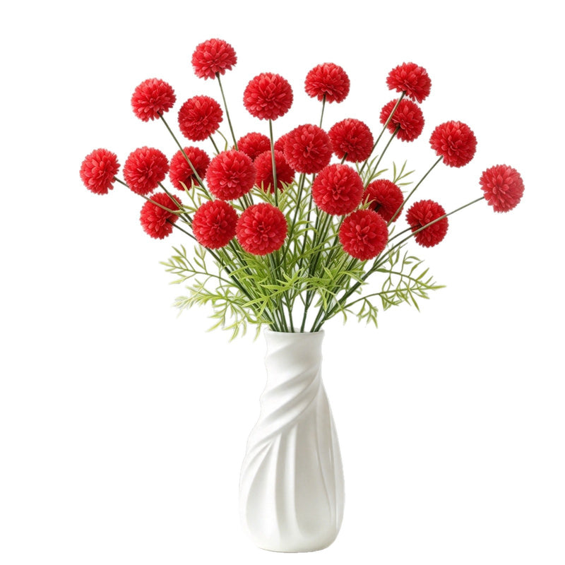 Artificial Chrysanthemum Pompon Bush with 21 Blooms, Faux Silk Flowers for Wedding, Home & Hotel Decor, Vase Not Included