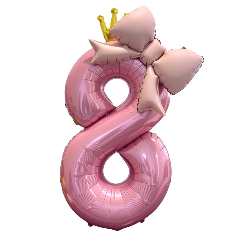 Pink Bow Number Balloons - 21 Inch Foil Balloons for Girls Birthday Decor Kids Outdoor Photo Props Party Scene Setup