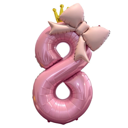 Pink Bow Number Balloons - 21 Inch Foil Balloons for Girls Birthday Decor Kids Outdoor Photo Props Party Scene Setup