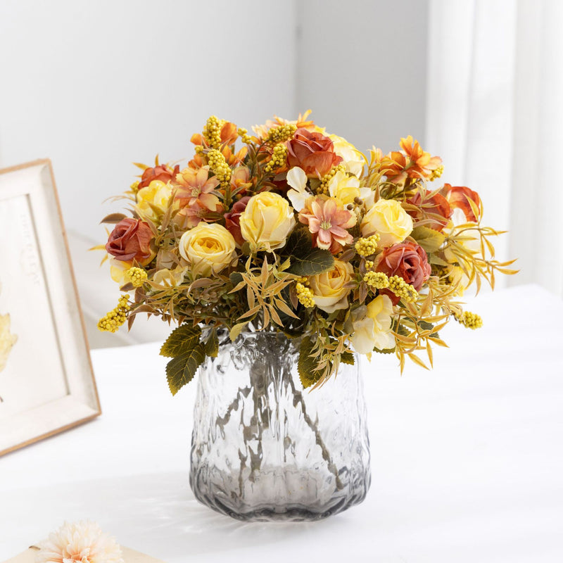 Artificial Rose Bush, 11 Blooms, 14" Tall, Silk Material, Perfect for Home Decor, Weddings, Events, and Gift Giving