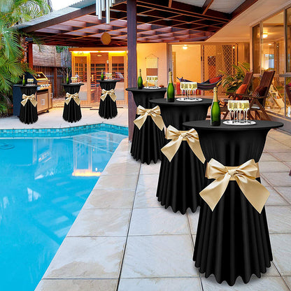Bulk Round Polyester Tablecloth with Stretch Skirt Cover for Bar Wedding Cocktail Party Banquet Table Wholesale