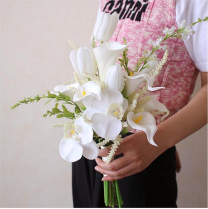Bulk Tulip Bridal Bouquet 15" Luxury Artificial Flower Hand Tied Flexible Stems Fade Proof for Wedding Ceremony Bridesmaids Whoelsale
