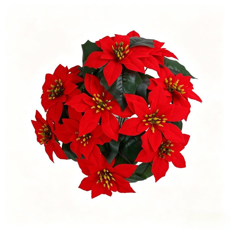 Artificial Poinsettia Bush with 14 Blooms, 20" Tall, PVC, Indoor Holiday Decor